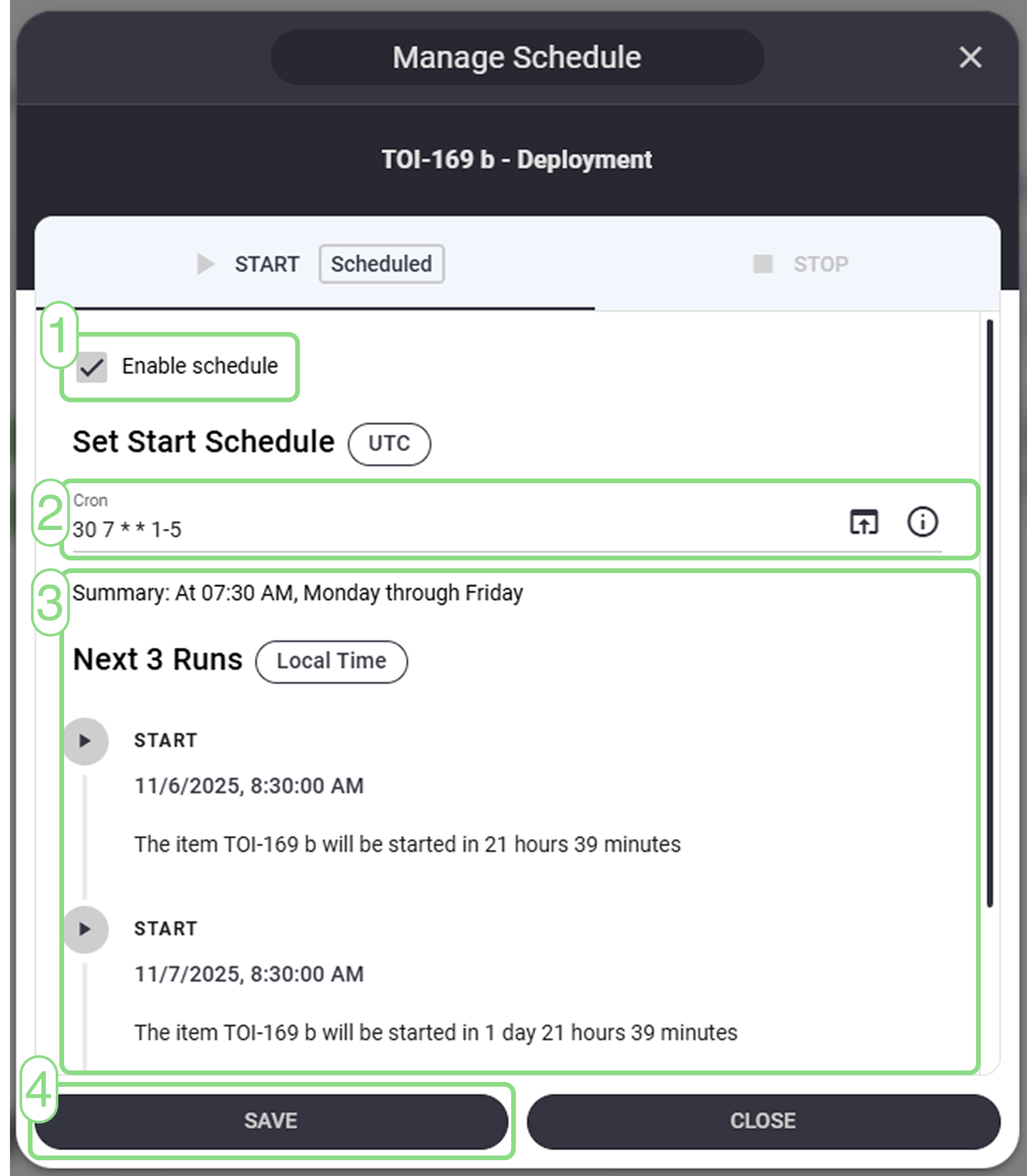 Set Schedule Dialog