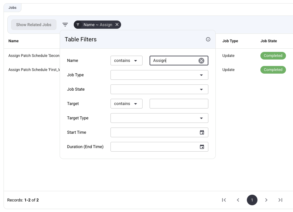 Jobs Filter Menu