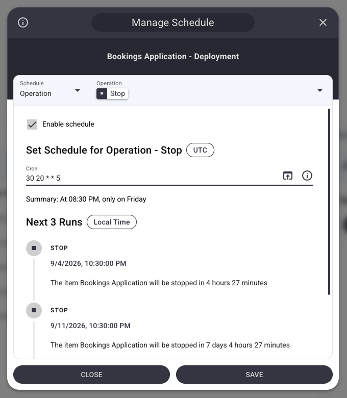 Manage Schedule Options